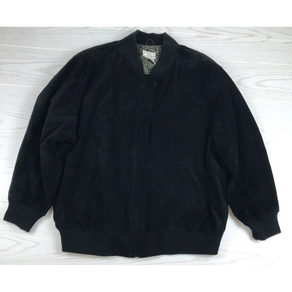 Vintage Hasting & Smith Leather Bomber Jacket Womens 2X Black Pig Suede Zip Up - Picture 1 of 10